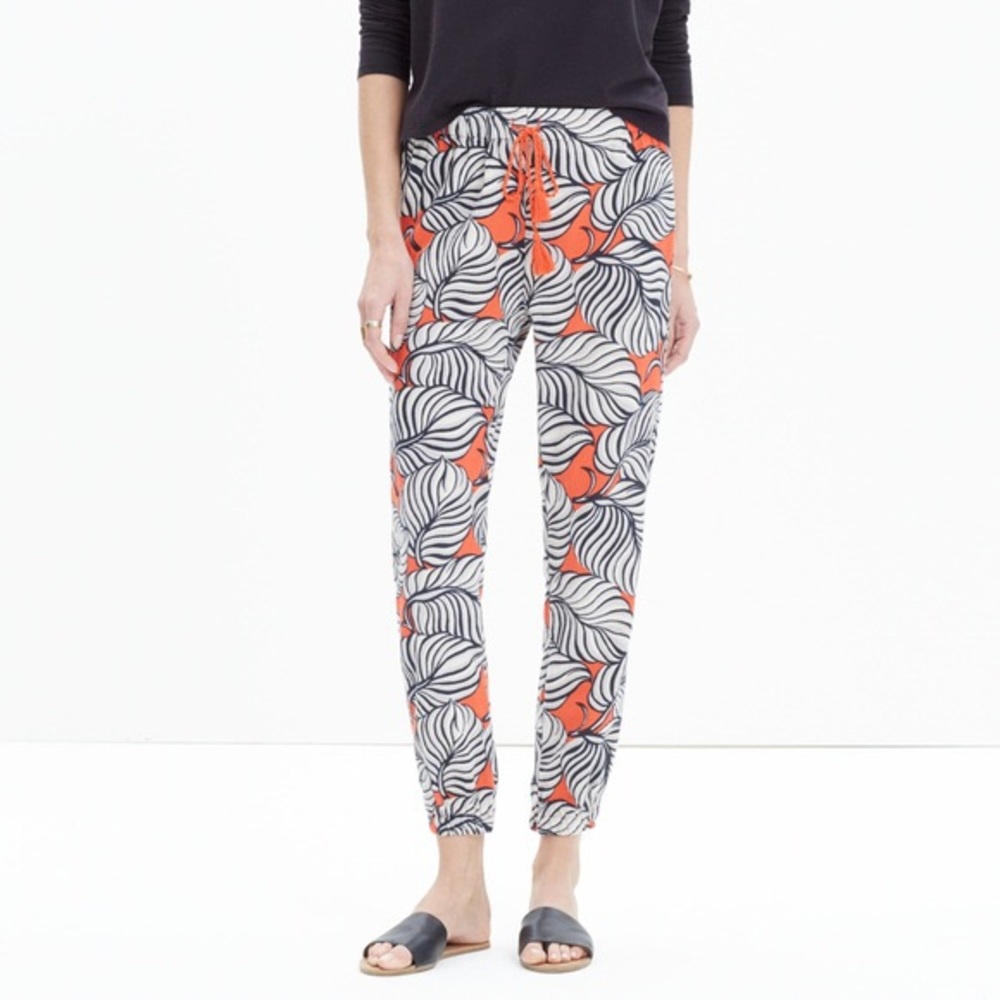 Madewell Shorewalk Cover-Up Pants in Vintage Palm Beach Tropical Leaf Print - Picture 1 of 6
